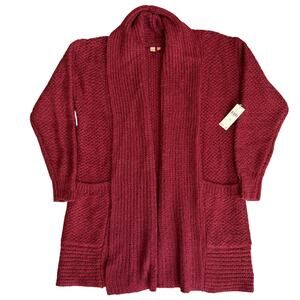 Anthropologie Pilcro Wine Red, Eyelash, Long, Open, Pocketed, Cardigan NWT- XS